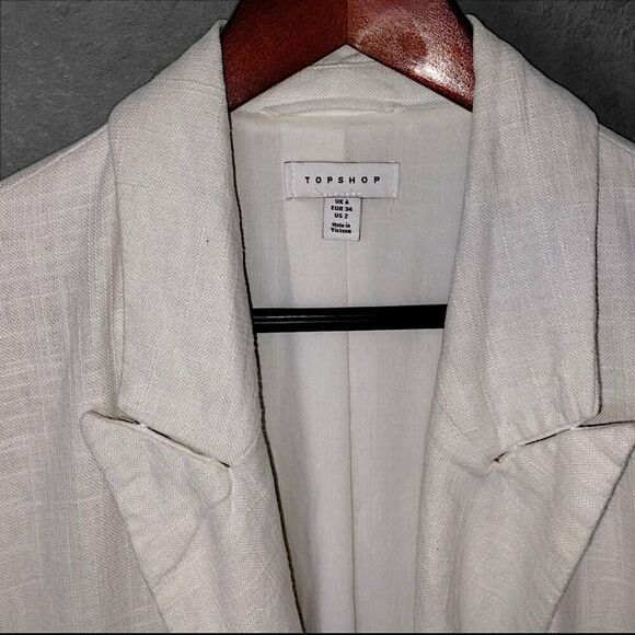 TOPSHOP Blazer Womens Sz 2 White Linen Blend Double Breasted‎ Jacket Business - Picture 7 of 9
